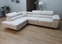 ⭐ BEST SELLER – Canapé d’Angle TOULOUSE velours Beige (Gauche) – Convertible + Coffre