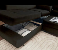 ⭐ BEST SELLER – Canapé d’Angle TOULOUSE velours Noir (Gauche) – Convertible + Coffre