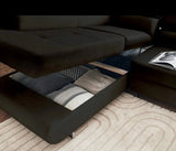 ⭐ BEST SELLER – Canapé d’Angle TOULOUSE velours Noir (Gauche) – Convertible + Coffre