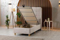 🛏️ Lit Coffre AZBA – Velours Beige + Matelas 30 cm à ressorts