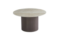 Table Basse FAMOUS – Pied effet noyer & plateau céramique travertin brillant (80 cm)