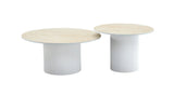 Table basse MINA – Pied blanc, plateau céramique travertin mat