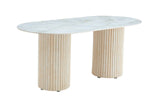 TABLE A MANGER KEYSHA TRAVERTIN CERAMIQUE MOKA 180x90cm + 4 ou 6 chaises