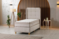 🛏️ Lit Coffre AZBA – Velours Beige + Matelas 30 cm à ressorts