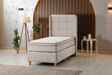 🛏️ Lit Coffre AZBA – Velours Beige + Matelas 30 cm à ressorts