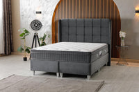 🛏️ Lit Coffre AZBA – Velours Gris anthracite + Matelas 30 cm à ressorts