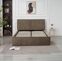 🛏️ Lit Coffre Double OLIVIA – Tissu Chenille Beige Taupe + Matelas 20 cm