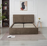 🛏️ Lit Coffre Double OLIVIA – Tissu Chenille Beige Taupe + Matelas 20 cm