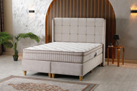 🛏️ Lit Coffre AZBA – Velours Beige + Matelas 30 cm à ressorts