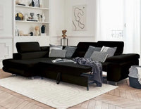 ⭐ BEST SELLER – Canapé d’Angle TOULOUSE velours Noir (Gauche) – Convertible + Coffre