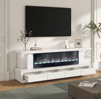Meuble TV cheminée FLAMORA 1500W avec télécommande – Effet flamme 3D multicolore - Destock linge