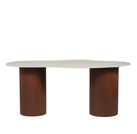 TABLE À MANGER NIKI — Pieds Noyer & Plateau Céramique Travertin Mat (180×90×75 cm)