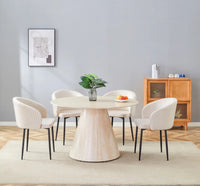 Ensemble Table de Repas ROSALIA + 4 Chaises CARLITA – Travertin & Velours Beige