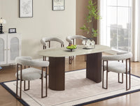 Table à Manger ANNA — Pied Métal Effet Noyer & Plateau Céramique Travertin