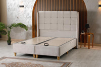🛏️ Lit Coffre AZBA – Velours Beige + Matelas 30 cm à ressorts