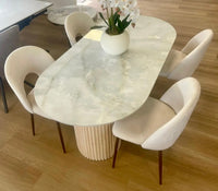 TABLE A MANGER KEYSHA TRAVERTIN CERAMIQUE MOKA 180x90cm