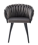 Lot de 4 chaises avec accoudoirs tressées – Pied métal noir, velours anthracite