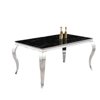 Table à manger BAROQUE 6 à 8 couverts pieds chrome plateau en verre 180x90 cm