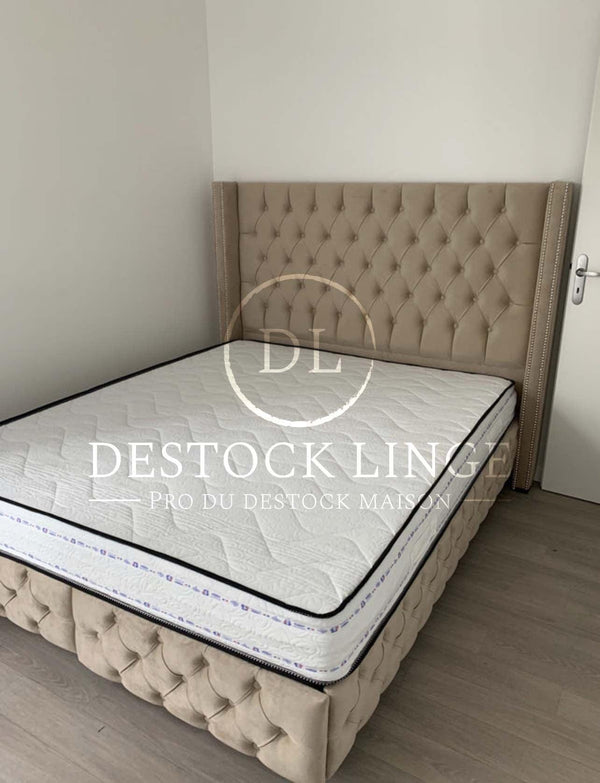 Lit clouté coffre + matelas 20cm - Destock linge