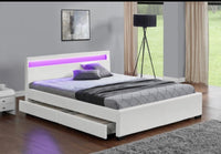 LIT LED TIROIRS BLANC + MATELAS - Destock linge